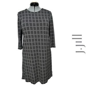 J.Jill Wearever Windowpane Plaid Jacquard Knit Dress Knee Length 3/4 Sleeve Sz:M